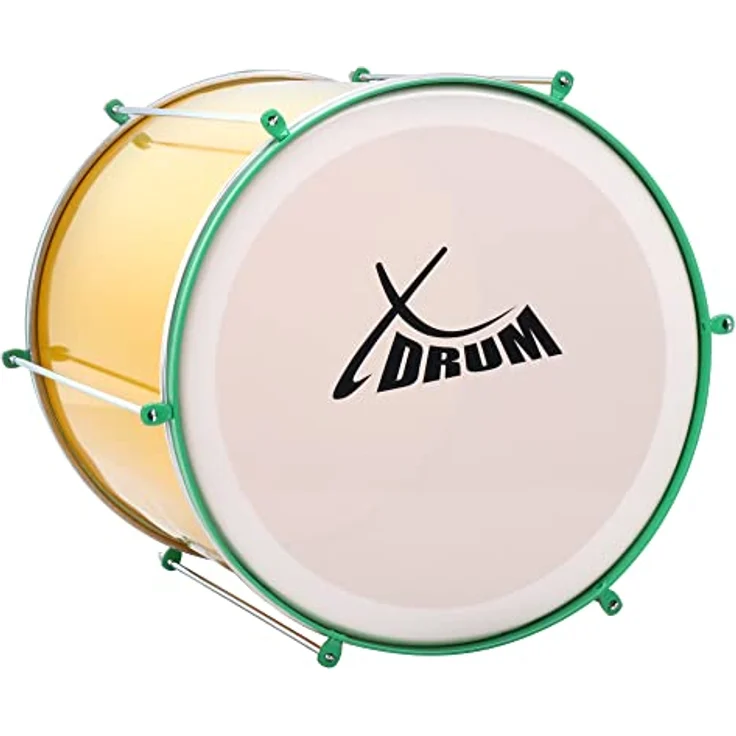 XDrum SSD-1616 Surdo Samba Trommel, 16 Zoll (41 cm) Durchmesser, gelber Aluminiumkessel mit grünem Spannreifen – Bild 2