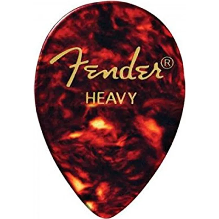 Fender 358 Shape Classic Celluloid H, Plektren-Set mit 12 Stück, Heavy, extra klein, Teardrop Form