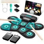 CAHAYA CY00387-1 Elektronisches Schlagzeug für Kinder, aufrollbares E-Drum-Set mit 9-Pads, 2 Pedalen, MIDI-Unterstützung, Stereo-Lautsprechern, Kopfhörerausgang und 10h Akkulaufzeit