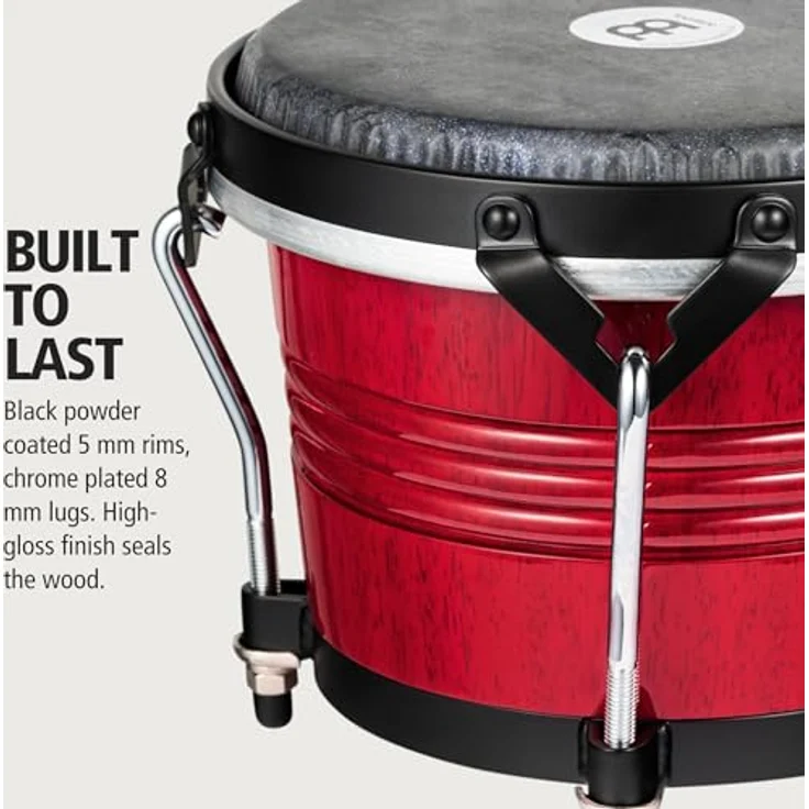 Meinl Marathon Traditional Bongo WR, 6.75" und 8" aus Siam-Eichenholz mit Remo Black Calfskin Fellen, hochglanz Weinrot – Bild 5