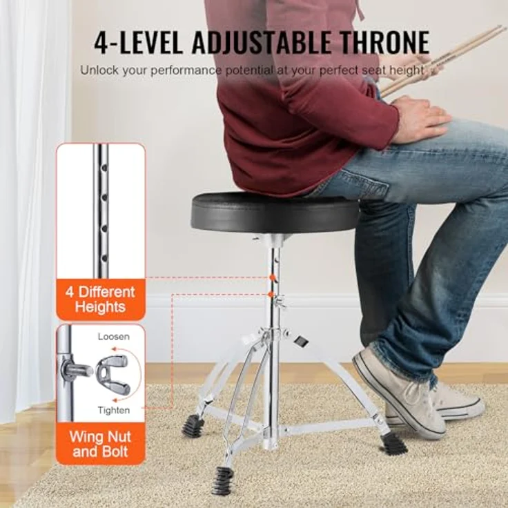 VEVOR 5-teiliges Schlagzeugset in Silber, mit Bass-Toms, Snare, verstellbaren Thronständern, Becken, Hi-Hat-Pedal und Drumsticks für Anfänger – Bild 5