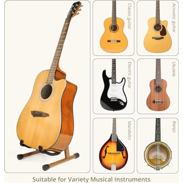 MUSO Gitarrenständer, faltbarer Akustikgitarrenständer aus Holz, A-Rahmen Design, für E-Gitarre, Bass, Violine und Ukulele, Zebra – Bild 5