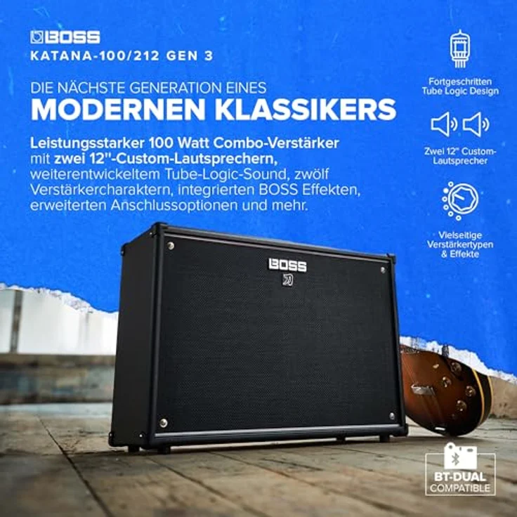 BOSS Katana-100/212 Gen 3, 100 Watt Combo-Gitarrenverstärker mit 2x12‘‘-Custom-Lautsprechern, 12 Verstärkercharakteren und weiterentwickelten Tube-Logic-Sounds – Bild 2