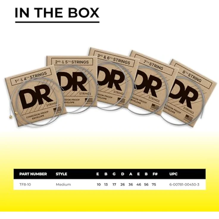 DR Strings Tite-Fit TF8-10, Saitensatz für 8-saitige E-Gitarren, Nickel Plated Steel, Stärken 010-075 – Bild 5