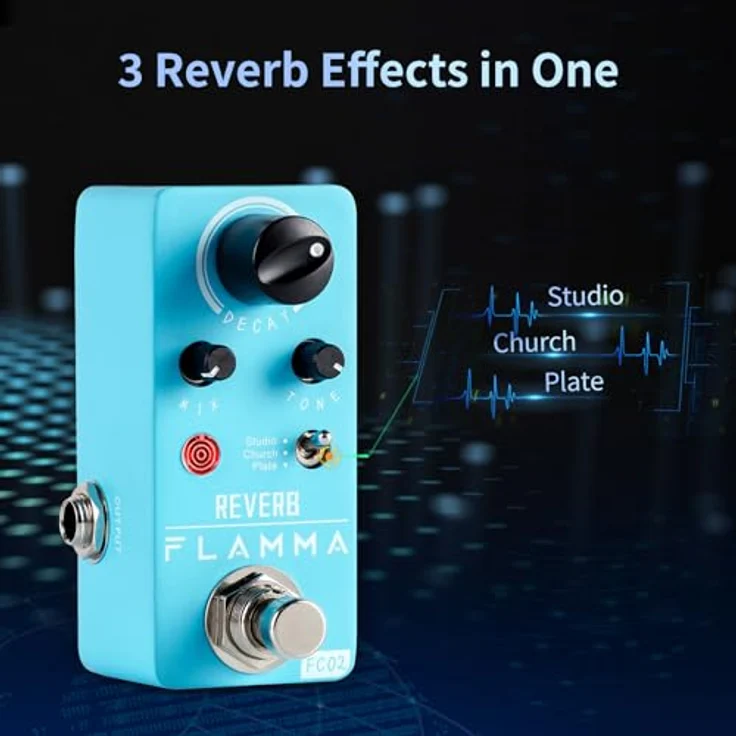 Flamma FC02 Reverb, Reverb-Pedal mit Studio, Church und Plate Effekten, echtes Metallgehäuse – Bild 2