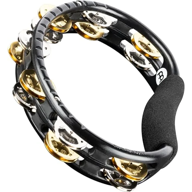 Meinl TMT1M-BK Recording Tambourine, doppelreihig mit 14 Paar Stahl- und Messingschellen, ABS-Kunststoffrahmen, schwarz, gepolsterter Griff