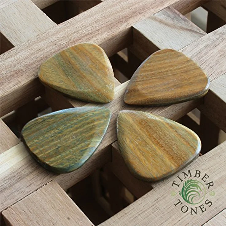 Timber Tones TTEG4 Plektrum für E-Gitarren, 4er Set aus Lignum Vitae, Afrikanischem Ebenholz, Sonokeling und Brosimum, handbearbeitet und gewachst – Bild 5
