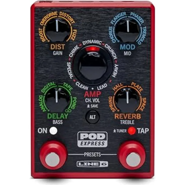Line6 Pod Express, Gitarren-Multieffektpedal mit 7 Verstärker- und 17 Effektmodellen, USB-Audiointerface, kompakt