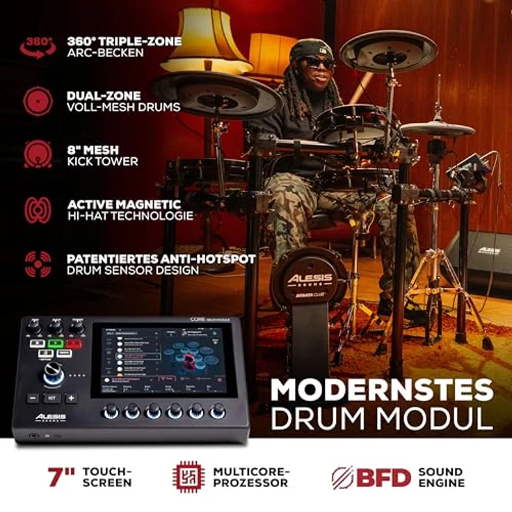 Alesis Strata Club E-Drum Kit, professionelles E-Drum Set mit BFD3 Sound Engine, 370 Kit Pieces, 8" Bass Drum, 2x 10" Zwei-Zonen Tom Pads, 12" Snare Pad, Mesh-Pads, 25 GB Speicher – Bild 2