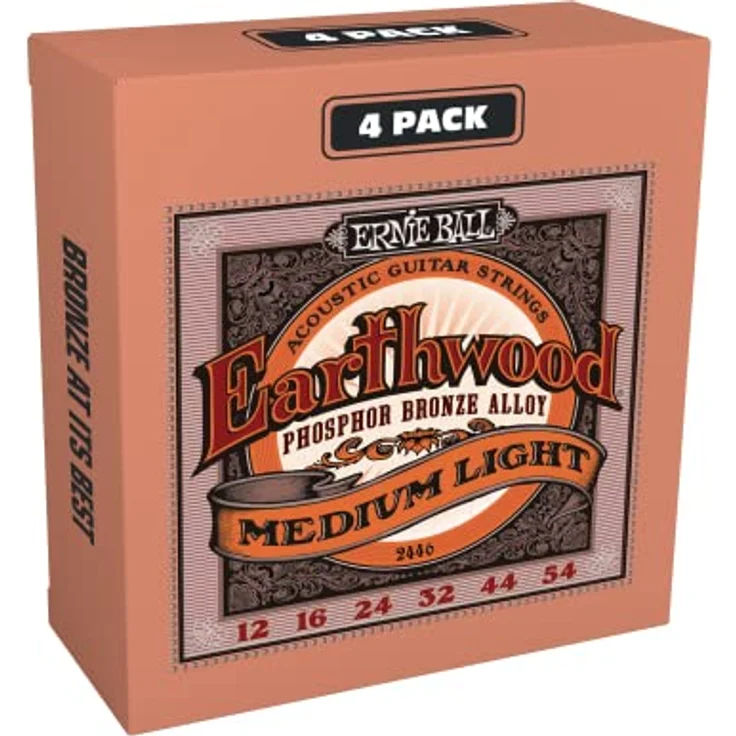 Ernie Ball Earthwood Medium Light Akustik-Gitarrensaiten, Phosphor-Bronze, 4 Pakete, Stärke 12–54, warmer Klang mit hervorragender Projektion – Bild 1