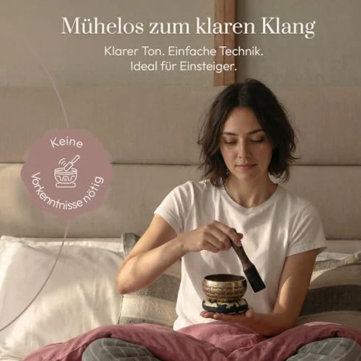Silent Mind Klangschale Ø10 cm Bronze, Handgefertigtes Komplett-Set mit Kissen und Klöppel, klarer stabiler Klang für Meditation und Achtsamkeit – Bild 2