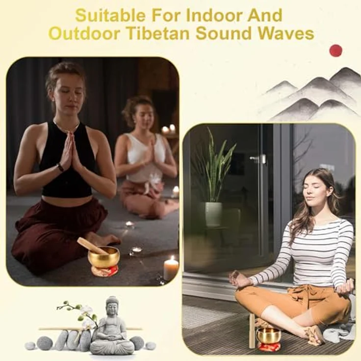 Gowkeey Tibetische Klangschalen Set, 8.5 cm handgefertigt mit Holzklöppel und Kissen, ideal für Meditation und Yoga – Bild 5