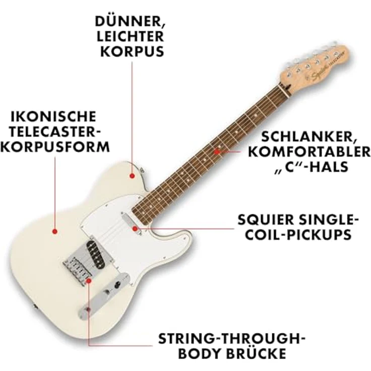 Squier by Fender Affinity Series Telecaster, E-Gitarre mit indischem Lorbeergriffbrett, Olympisch Weiß, inklusive kostenloser virtueller Kurse auf Fender Play – Bild 2