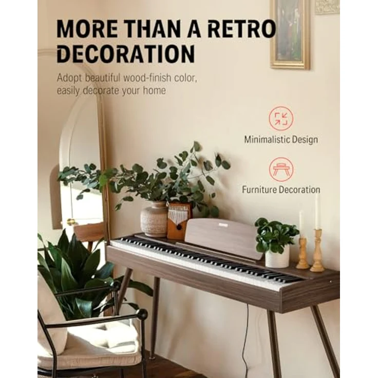 Donner DDP-80 Digitalpiano mit 88 gewichteten Tasten, einschließlich Ständer, Dreifachpedal, MIDI-Anschluss und Kopfhöreranschluss, Walnussholz-Optik – Bild 5