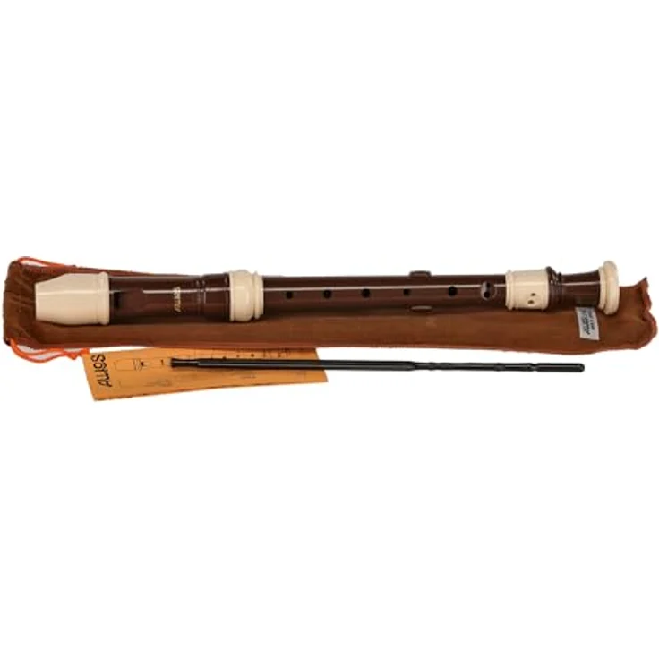 Aulos 105A Bel Canto Sopranblockflöte, barocke Griffweise, Doppelloch, elfenbeinfarbiges Mundstück und Ringe, dunkelbrauner Korpus, 3-teilig, inkl. Tasche – Bild 1
