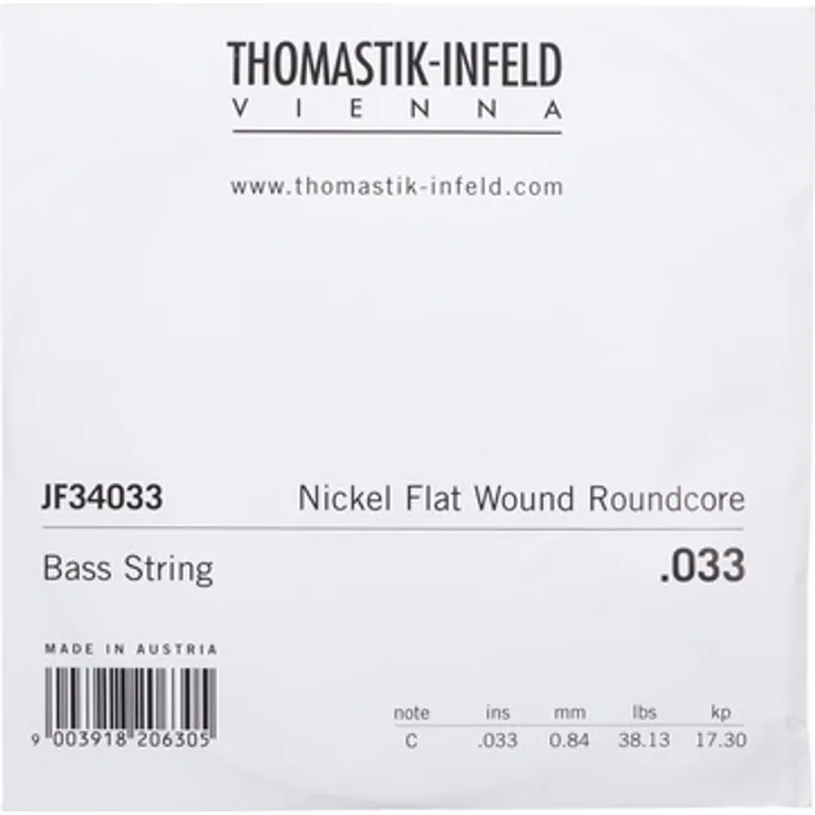 Thomastik JF34033 Einzelsaite C .033, E-Bass Saiten mit runden Stahlkern und nickelummantelter Flat Wound Umspinnung, long scale