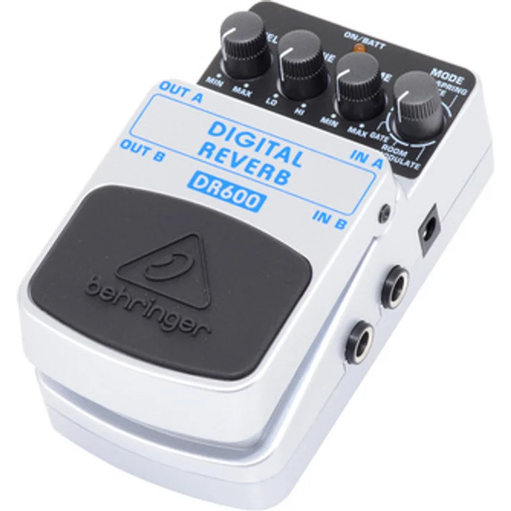 Behringer DR600 Digital Reverb, Effektpedal mit 24-bit Stereo-Reverbs, Regler für Mode, Time, Tone und Level
