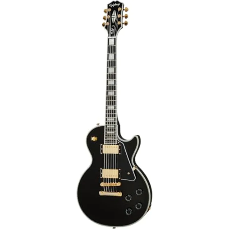 Epiphone Les Paul Custom Ebony, Single Cut E-Gitarre mit hochwertiger Verarbeitung und ausgewählten Materialien, schwarz