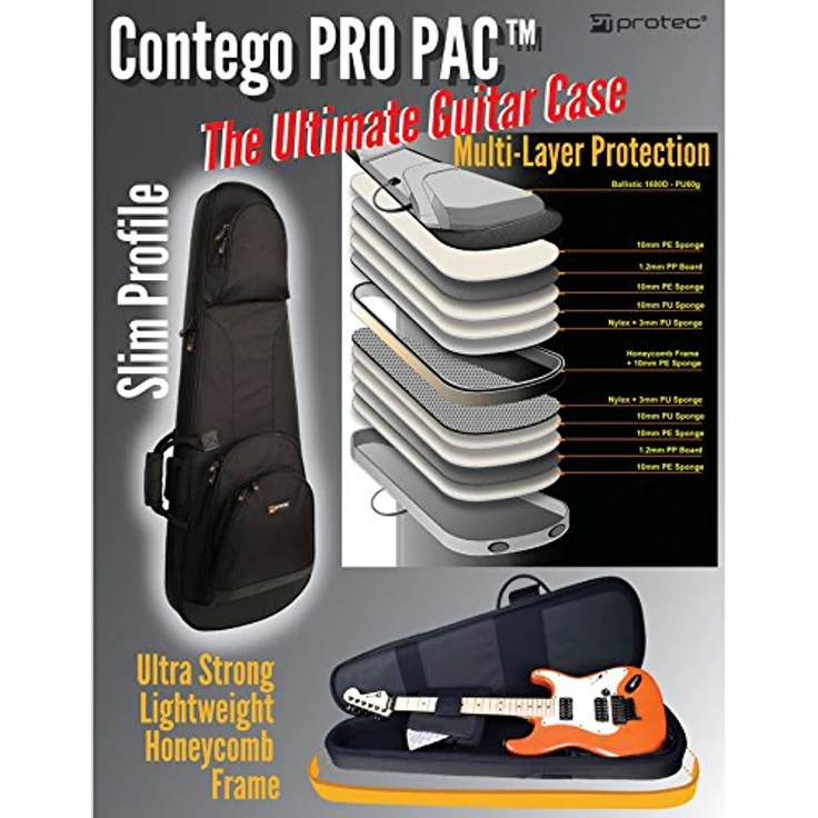 Protec Contego E-Guitar Case BK, Leichter Gitarrenkoffer mit wasserabweisendem Material, Innenmaße 100x34x7 cm, schwarz – Bild 4