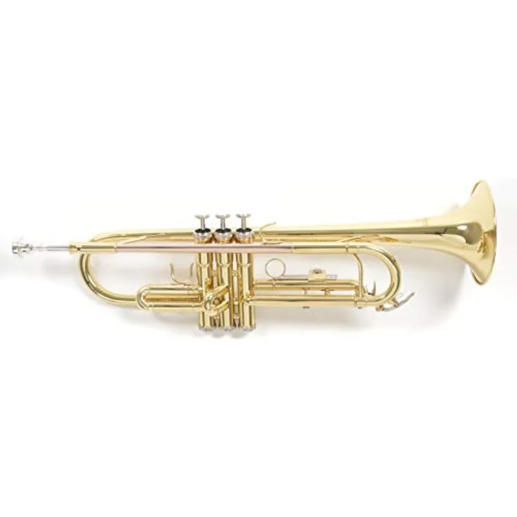 Roy Benson Bb-Trompete TR-101, Professionelle Trompete mit ML Bohrung und Goldmessing Mundrohr, inklusive leichtem Rechtecketui mit Rucksackgarnitur