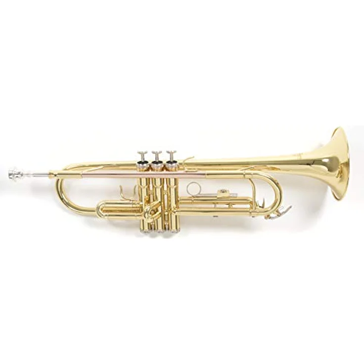 Roy Benson Bb-Trompete TR-101, Professionelle Trompete mit ML Bohrung und Goldmessing Mundrohr, inklusive leichtem Rechtecketui mit Rucksackgarnitur – Bild 1
