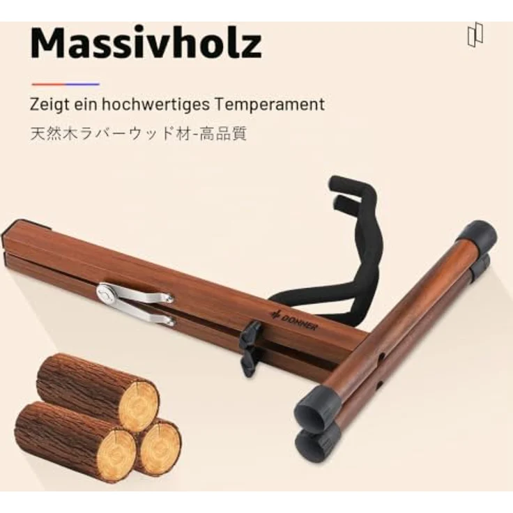 Donner DS-3 Gitarrenständer, tragbarer klappbarer A-Rahmen aus Akazienholz für Akustikgitarre, E-Gitarre, Bass, Banjo, Cello, Ukulele, Mandoline, mit rutschfestem Gummi und Baumwollpolsterung – Bild 2