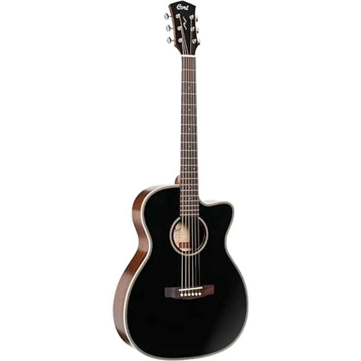 Cort Essence OC4 Black Top, Westerngitarre mit massiver Sitka-Fichtendecke, Mahagoni Korpus und Fishman Presys VT System, schwarz/natur – Bild 1