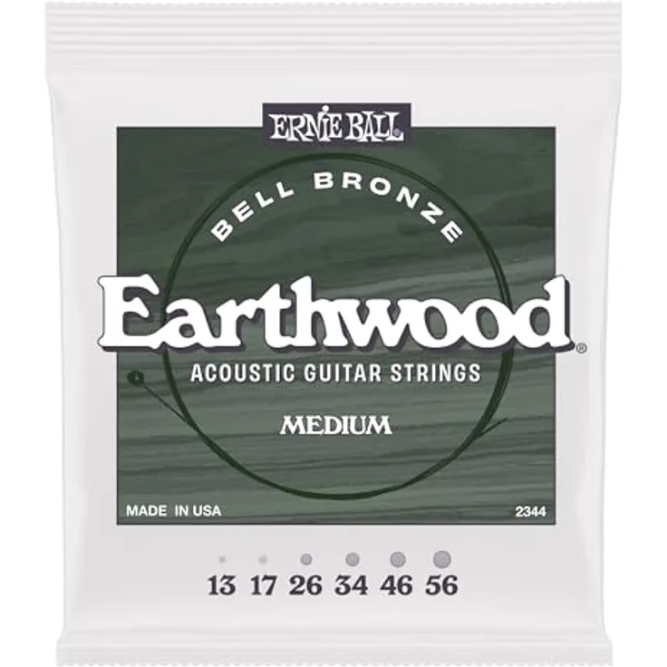 Ernie Ball 2344 Earthwood Bell Bronze M, Gitarrensaiten Set für Westerngitarre, Medium, 013-056, Made in USA