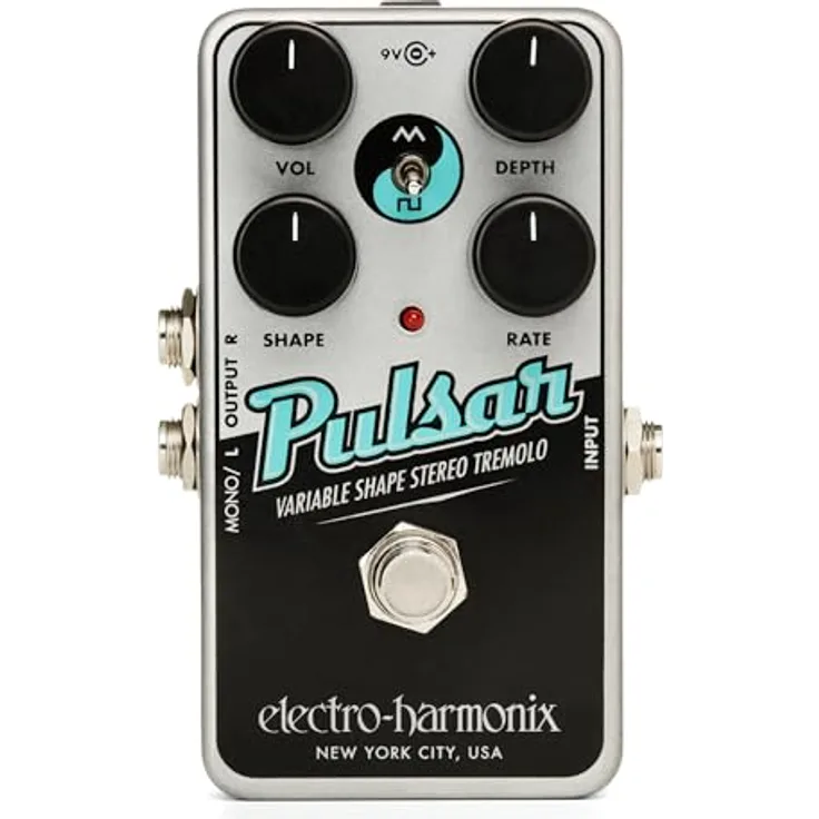 Electro Harmonix Nano Pulsar Tremolo, kompaktes Tremolo/Panner Effektpedal für E-Gitarre, Mono-/Stereo-Ausgang, Triangle/Square Wave-Modus