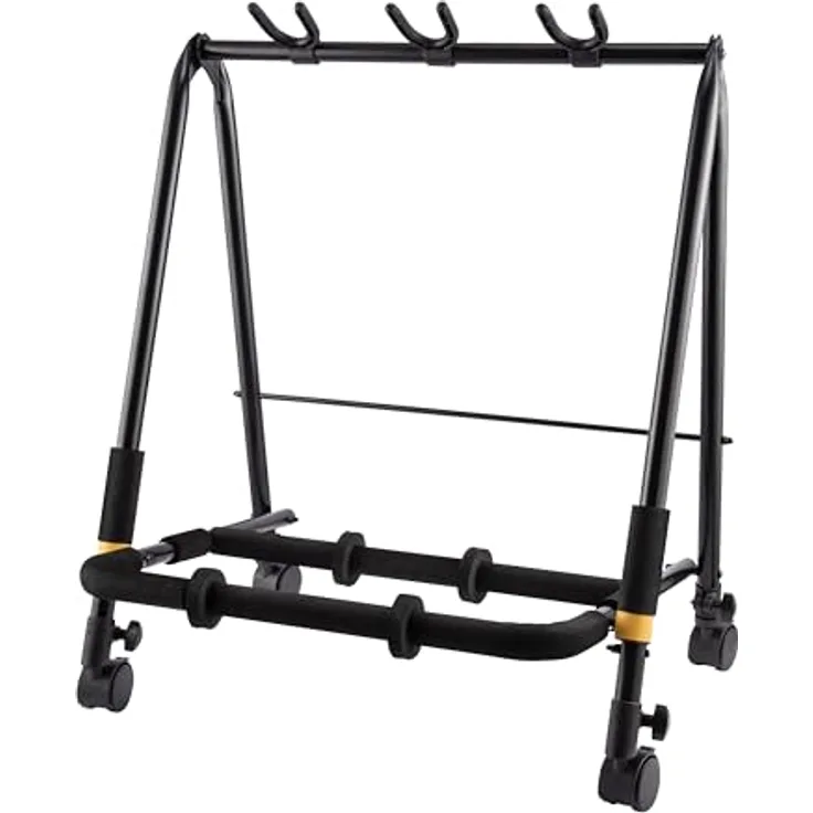 Hercules Stands HCGS-523B+, 3-fach Gitarren/Bassständer mit Rollen, individuell anpassbaren Abständen, schwarz
