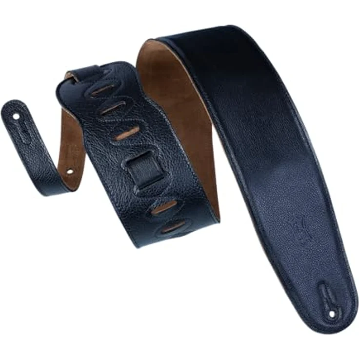 Levys Garment Leather Bass Strap BK, gepolsterter Gitarrengurt aus Bekleidungsleder mit Wildleder Innenseite, verstellbar von 91 cm bis 132 cm, schwarz – Bild 1
