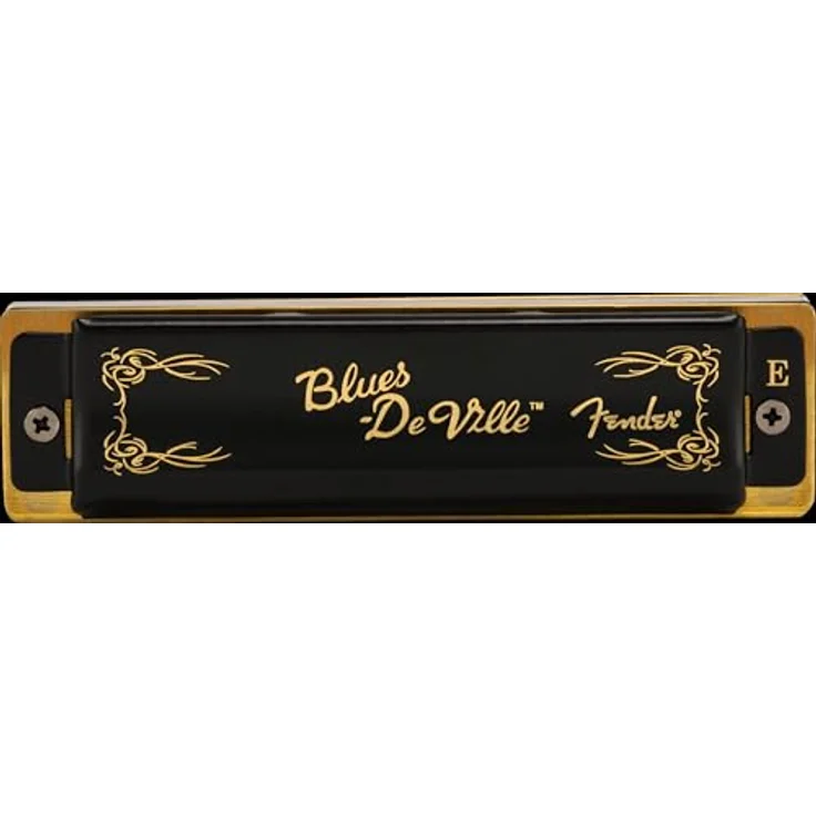Fender Blues Deville Harp E, Mundharmonika in E-Dur mit Kunststoff Kanzellenkorpus und Messingstimmplatten, schwarz-goldenes Design, inkl. Kunststoffcase – Bild 6