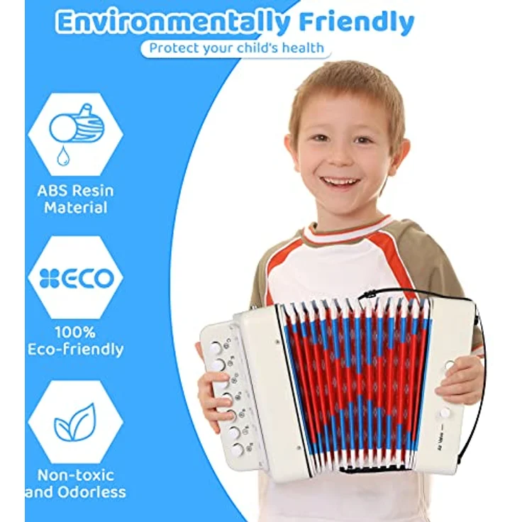 TLGREEN Akkordeon Kinder, 10 Tasten Ziehharmonika mit Riemen, tragbares Musikinstrument für Anfänger, geeignet für Erwachsene und Kinder ab 3 Jahren, Weiß – Bild 4