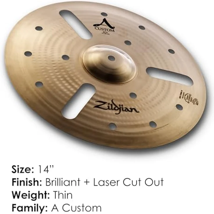 Zildjian A Custom Series - 14 Zoll EFX Crash Cymbal, einzigartiger trockener Sound mit lasergenerierten Ausschnitten, brillantes Finish – Bild 2