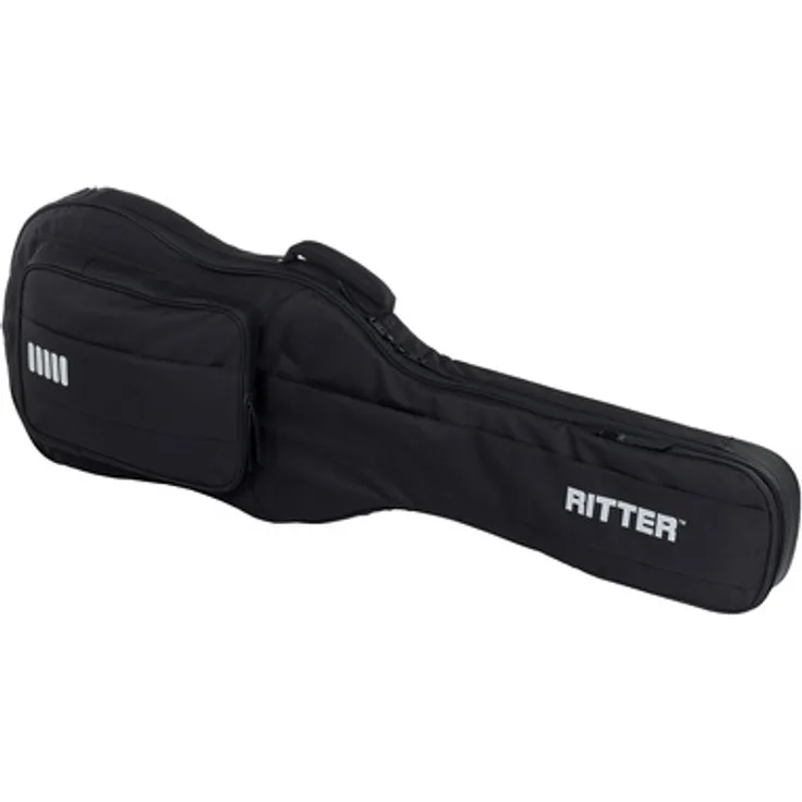 Ritter Arosa Bass Guitar SBK, Gitarrentasche für E-Bassgitarre mit 33 mm Polsterung, 5 Zubehörtaschen, reflektierenden Streifen, abnehmbaren Rucksackgurten, Schwarz
