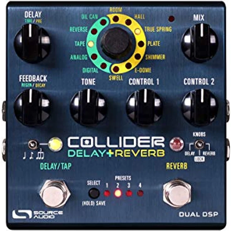 Source Audio SA 263 Collider Delay+ Reverb, Delay- und Reverb-Effektpedal mit 5 Delay- und 7 Reverb-Typen, 8 Presets, MIDI-kompatibel, Gehäuse aus gebürstetem eloxierten Aluminium – Bild 2