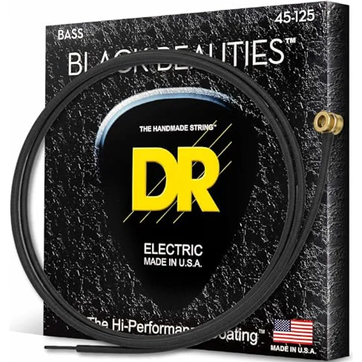 DR Strings Bass-Saiten Black Beauties, 5 String Bass-Saiten, schwarz beschichtet, Medium (45-125), handgefertigt mit klarem, knackigem Ton