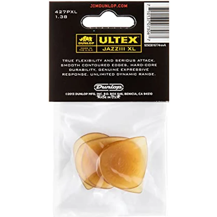 Dunlop Plectrum Ultex 427 Jazz III XL, 6er Pack, 1,38 mm Stärke, Tequila-Gold, vielseitiges Plektrum aus extrem hartem Material – Bild 5