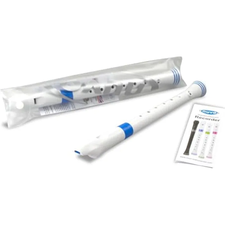 Nuvo Soprano Recorder, Sopranblockflöte in weiß-blau, deutsche Griffweise, Stimmung C, Doppelloch, leichtes Polymer, TÜV geprüfte Materialien
