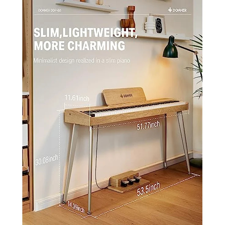 DONNER DDP-60 Digitalpiano, 88 anschlagsdynamische Tasten, 128-stimmige Polyphonie, minimalistisches Design, inkl. 3 Klavierpedale und 2 Kopfhörerausgängen – Bild 4