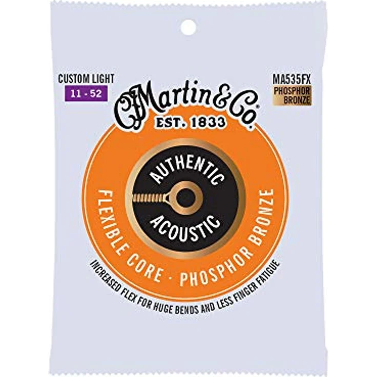 Martin Akustikgitarrensaiten MA535FX, Flexible Core Custom Light 11/52, 98/2 Phosphor Bronze, hohe Flexibilität und brillanter Klang – Bild 1