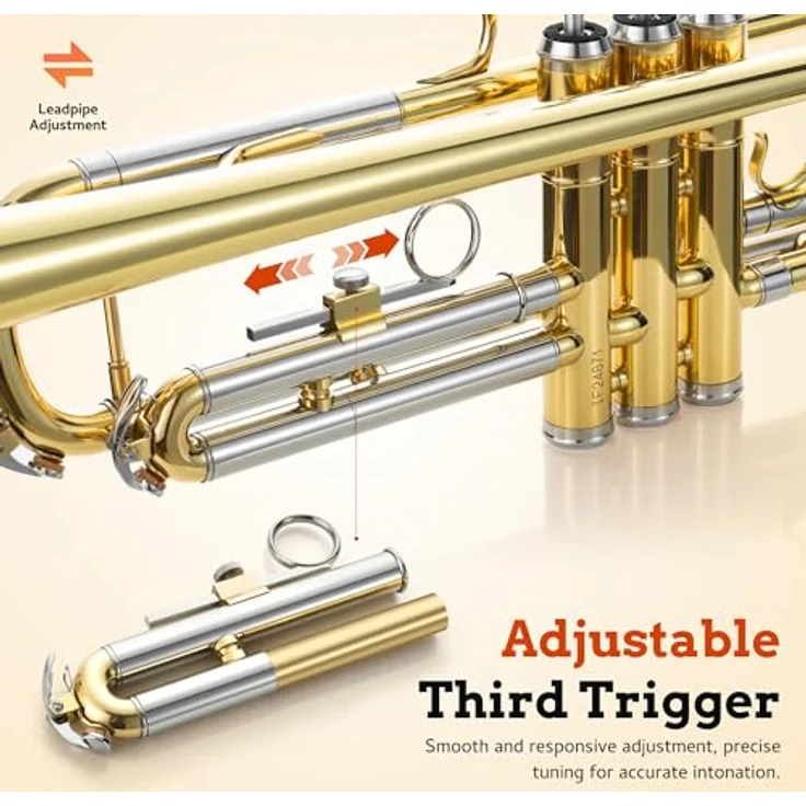 CAHAYA Standard Trompeten Set, Messingtrompete für Anfänger mit Hartschalenkoffer, 7C-Mundstück, Handschuhen und Reinigungsset, Gold – Bild 4