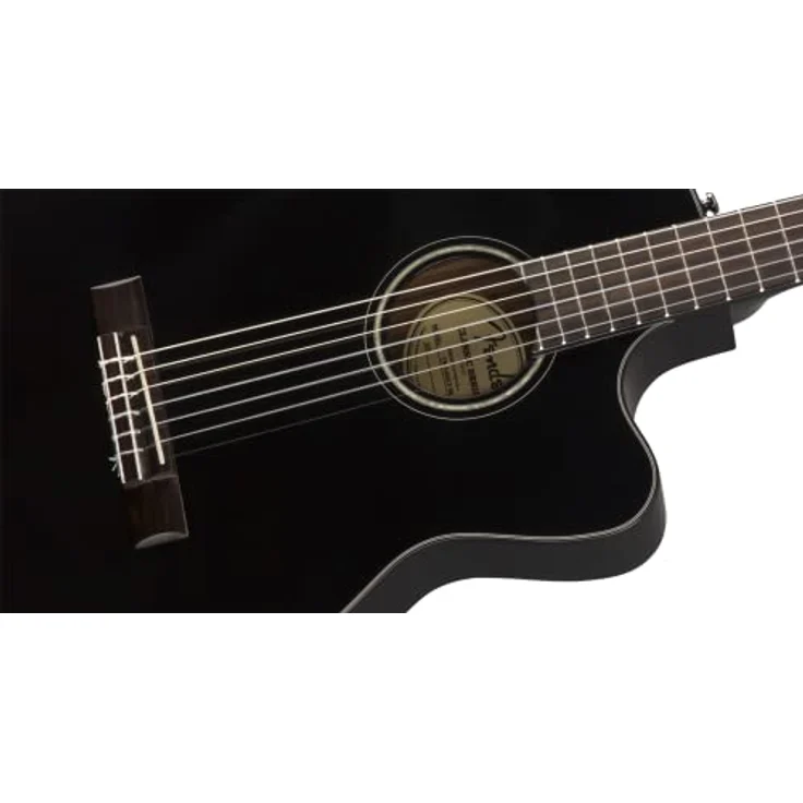 Fender CN-140SCE Thinline Black, Konzertgitarre mit massiver Zederdecke, Cutaway und Fishman Elektronik, schwarz hochglanz – Bild 6