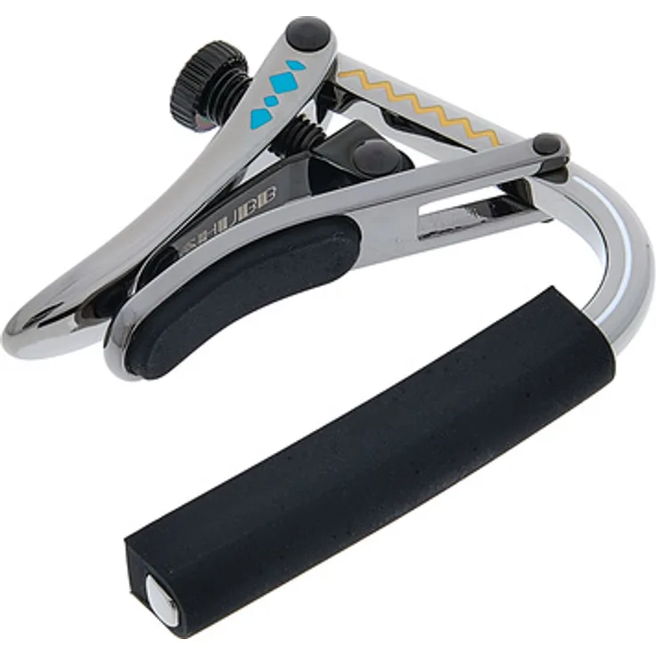 Shubb C1d Blue Diamond, Kapodaster für Akustik-/E-Gitarre mit ergonomischem Hebel, schwere Messing Ausführung, Diamantmuster und türkiser Stellschraube