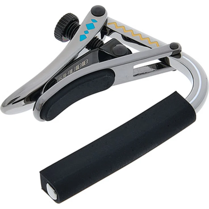 Shubb C1d Blue Diamond, Kapodaster für Akustik-/E-Gitarre mit ergonomischem Hebel, schwere Messing Ausführung, Diamantmuster und türkiser Stellschraube