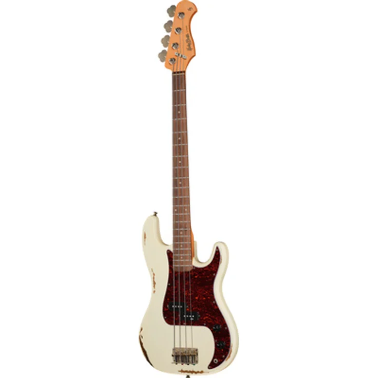 Harley Benton PB-62LA, Vintage E-Bass aus amerikanischer Erle, Light Aged Olympic White, 20 Bünde, Alnico 5 Tonabnehmer