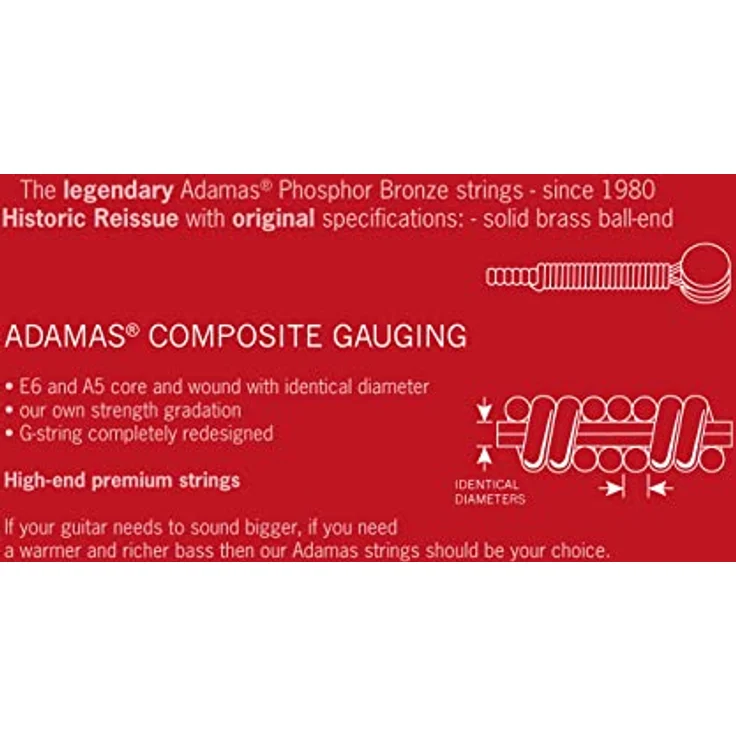 Adamas Saiten für Akustikgitarren Historic Reissue, 3er Satz Phosphor Bronze Ex-Light .010, anlaufgeschützt und ideal für regelmäßigen Gebrauch – Bild 3