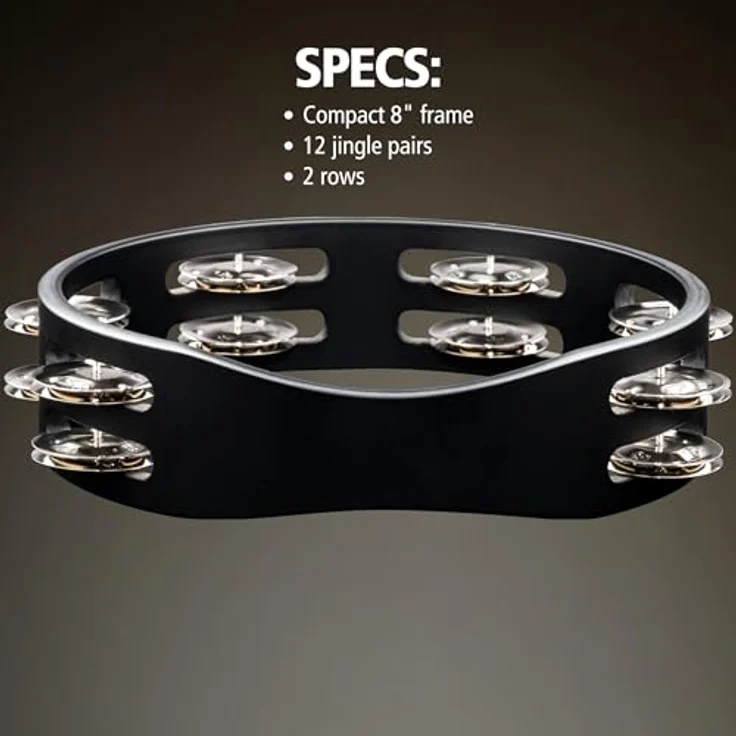 Meinl CTA2S-BK Compact Tambourine, 2-reihig mit 12 Paar Stahlschellen, Durchmesser 8", Holz und Stahl, Farbe: Schwarz – Bild 5