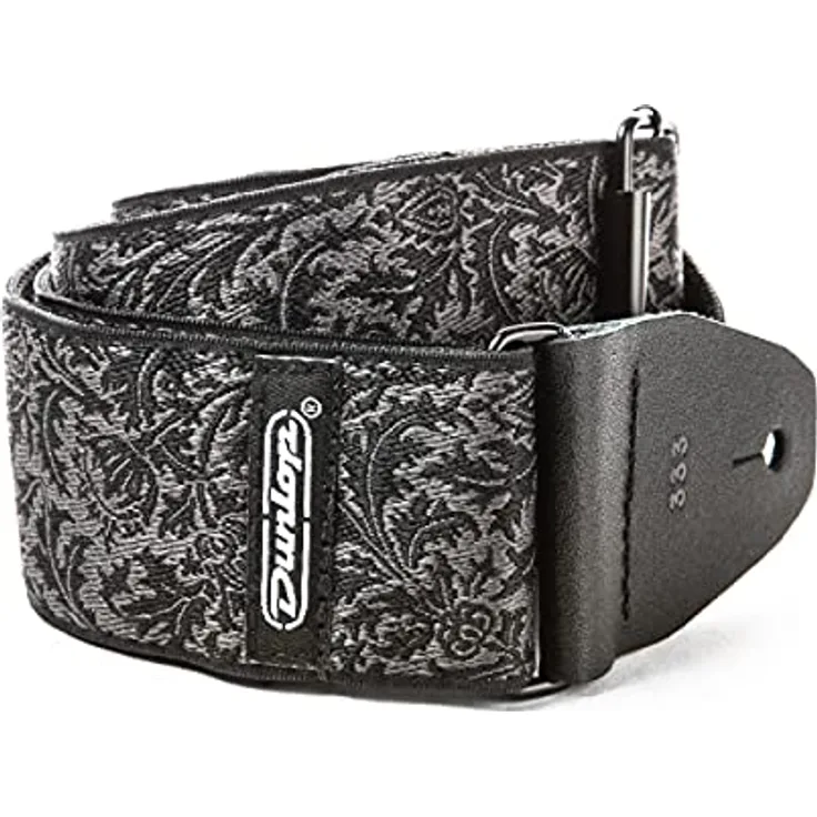 Dunlop Jacquard Strap - Gitarrengurt mit Black Thistle Muster, 5 cm breit, einstellbare Länge 84-152 cm, Echtleder-Enden