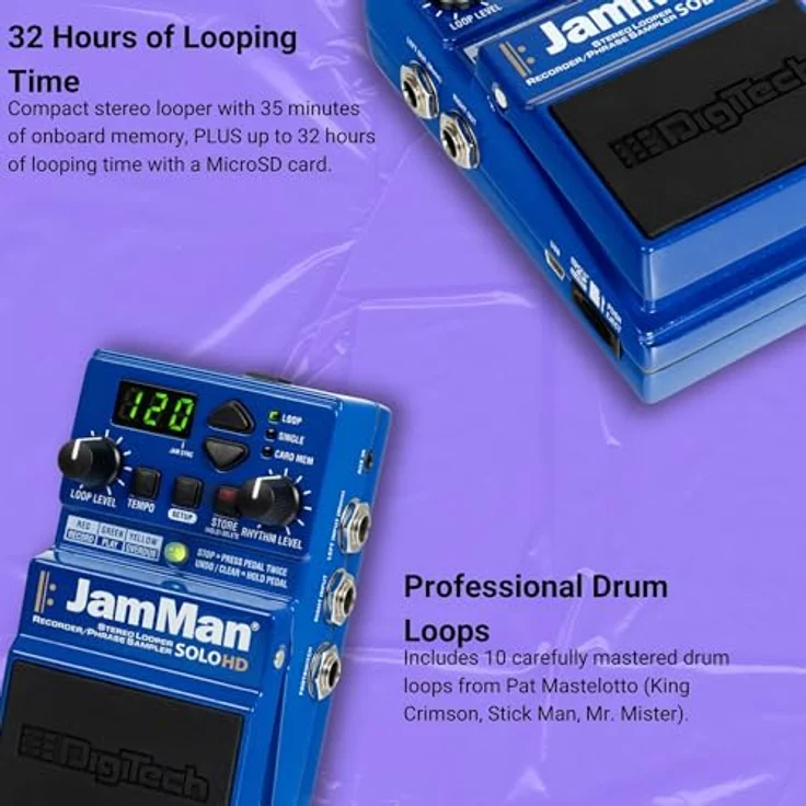 Digitech Jam Man Solo HD, Looper Pedal mit 35 Min. Loop-Speicher, 200 internen Speicherplätzen, Stereo 44,1 kHz Wiedergabe, inkl. 9V Netzteil – Bild 3